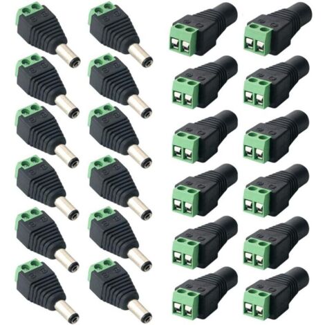24Pcs Professionnel DC Connecteur Plug, Barrel 12V DC Power Jack Connecteur Adaptateur, 12 Paires 2 Broches Mâle Prise & Femelle Jack Kit, pour CCTV Caméra LED Bande (5.5 X 2.1mm)
