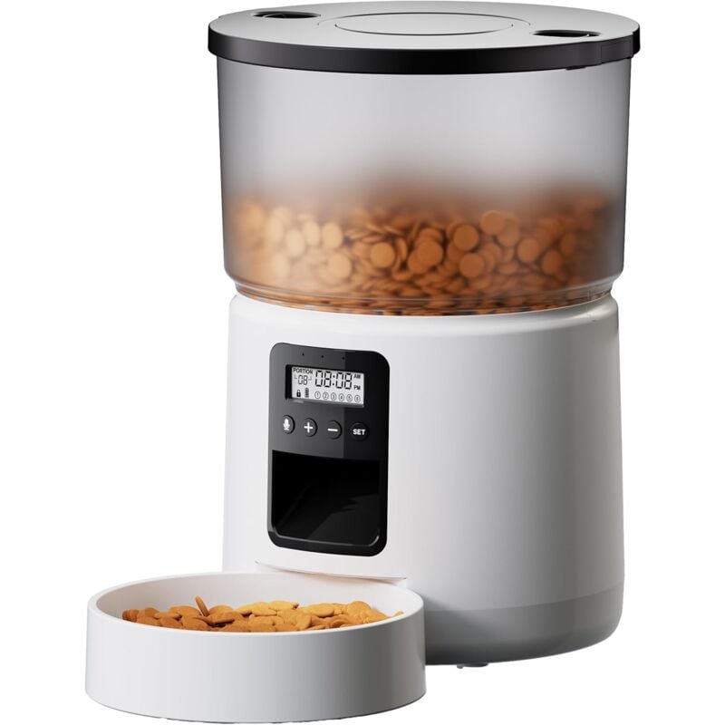 Distributeur Croquettes Chat Automatique, Distributeur Croquettes Chat avec Minuterie Programmable, 1-6 Repas par Jour, avec Appuyez sur Le Couvercle