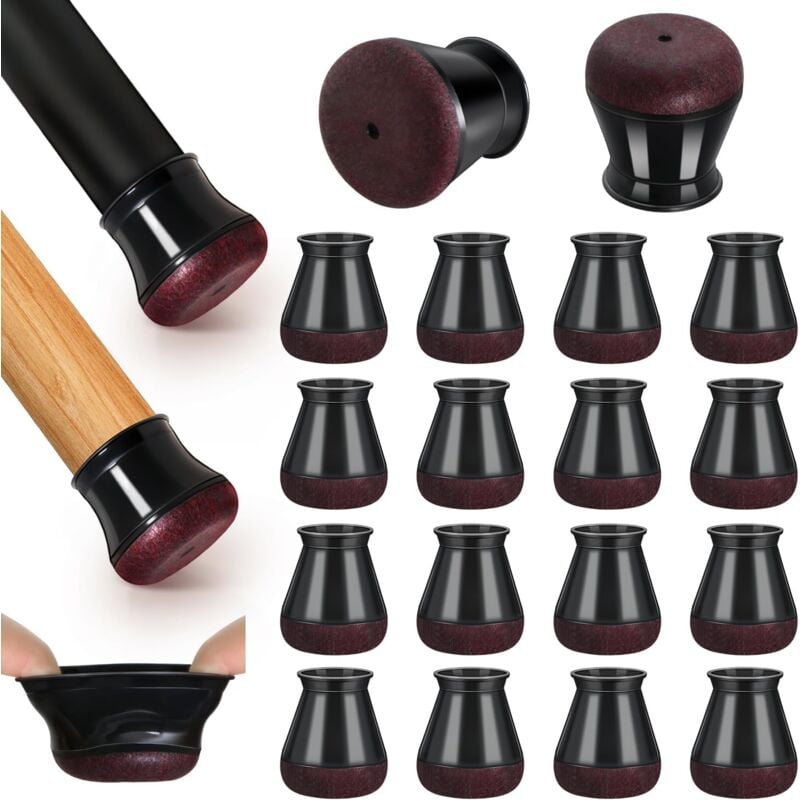 24pcs Protection Pied de Chaise Protecteurs de Sol en Silicone Patins en Feutre pour Chaises pour Sols en Bois Dur et Carrelage Noir Violet - 19-24MM