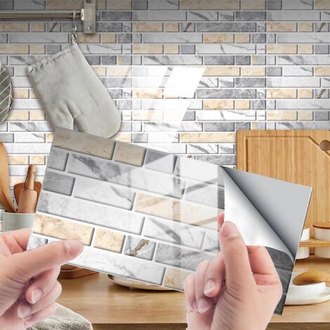 24pcs Stickers Carrelage Auto-adhsif Autocollants Muraux En Pvc Impermable Design De Carreaux De Ciment Adhsive Dcoration 20x10 Cm Pour Cuisine Sa