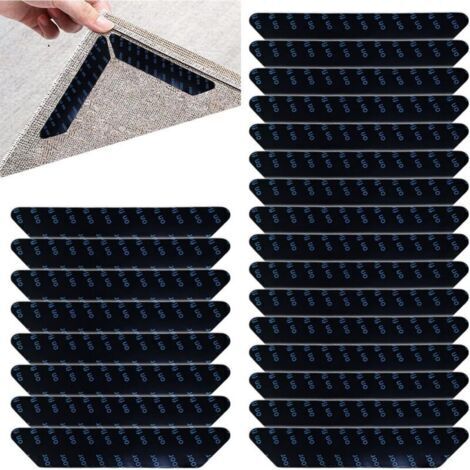 24Pièces Anti Derapant Tapis,Rug Grippers,Antiderapant Autocollants de Tapis,Réutilisable et Lavable Tapis Antidérapant,pour Planchers de Bois Franc,Carpettes et Tapis,Noir,130 x 25mm