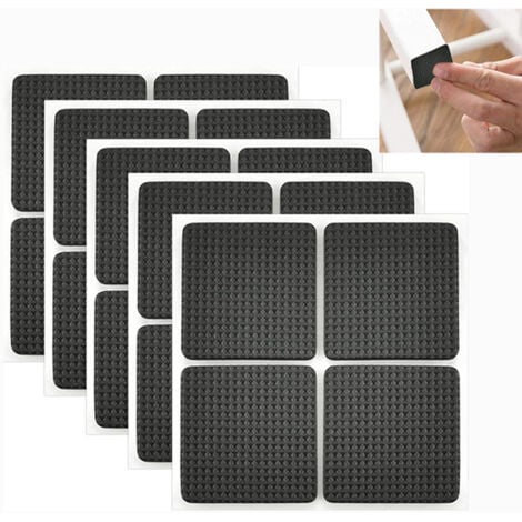 RNEMITERY 24pièces Patin Antiderapant Caoutchouc Tampon Caoutchouc Adhesif Patin Feutre de Chaise Anti Bruit Tampon Pied de Chaise Carré ,Meubles Adhésif pour la Protection des Carreaux, Tables, 4 x 4cm (Noir)