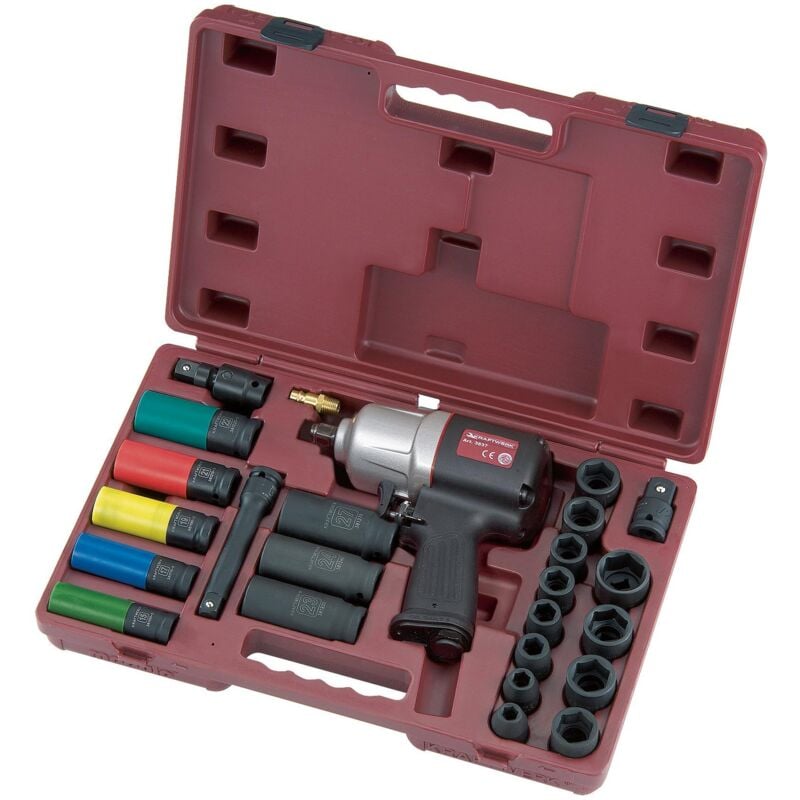 Kraftwerk - 24pz- Set con avvitatore pneum. rev. 1/2'' max 1.486 Nm