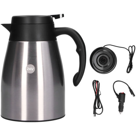 24V 1200ml Car Water Heater Pot with Base Portable Stainless Steel Electric Kettle Pot for Truck CarWhite