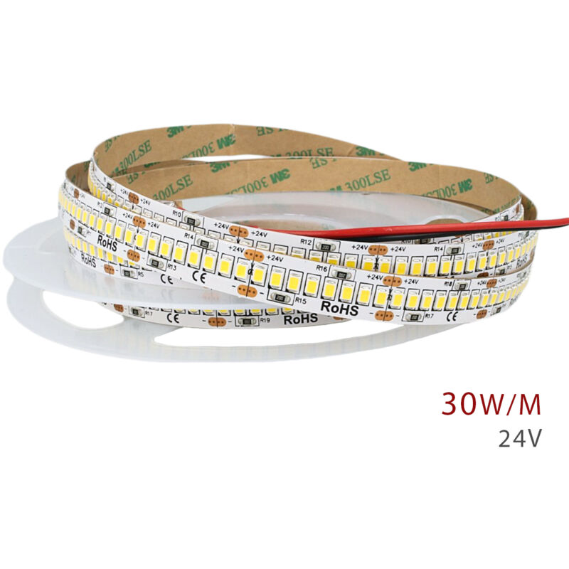 24V Bobina Striscia led 30W/M 140LM/W 4200LM/M Bianco Caldo 3000K 1200 smd 2835 5 Metri