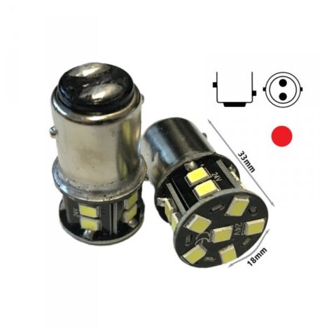 24V Lampada LED BAY15D 1157 P21/5W Rosso 16 SMD 2835 No Polarità 360° Durata Garantita