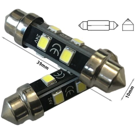 24V Lampada LED Siluro T11 C5W 39mm 8 SMD 2835 No Polarità 360° Bianco Freddo Durata Garantita