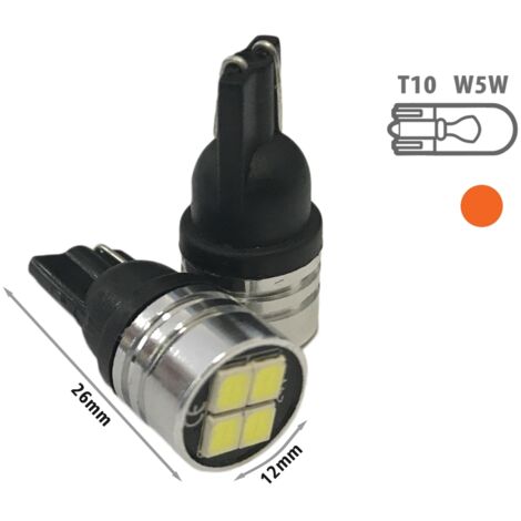24V Lampada LED T10 W5W Arancione con 4 SMD 2835 Frontale No Polarità per Frecce Durata Garantita