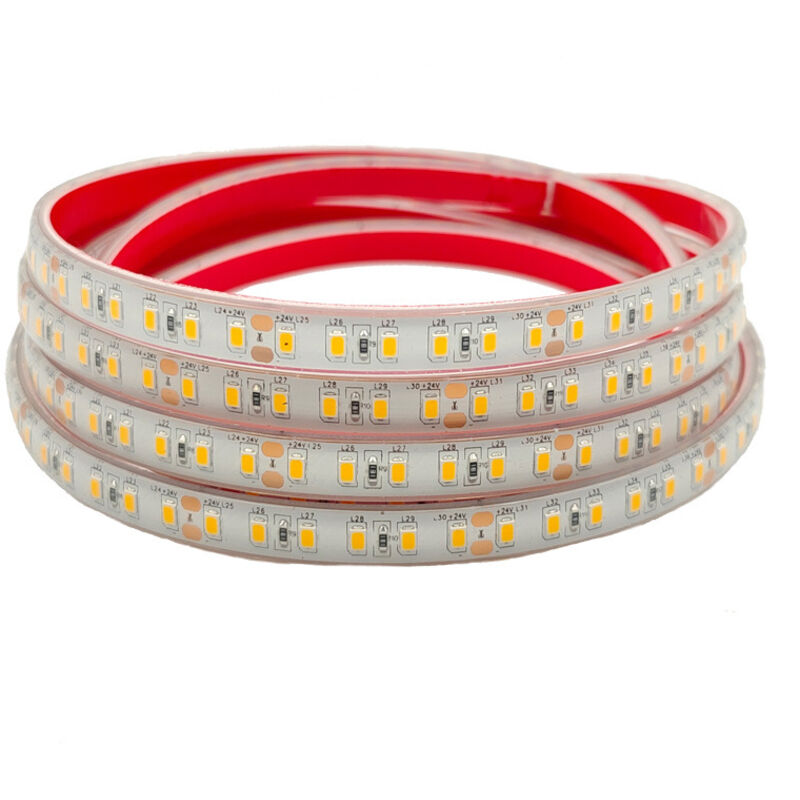 24V Ruban LED Blanc Chaud 3000K, 5M8mm Étanche IP67 Double Rangée LEDs 2835 SMD Bande Lumineuse pour la cuisin