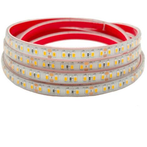 24V Ruban LED Blanc Chaud 3000K, 5M8mm Étanche IP67 Double Rangée LEDs 2835 SMD Bande Lumineuse pour la cuisin