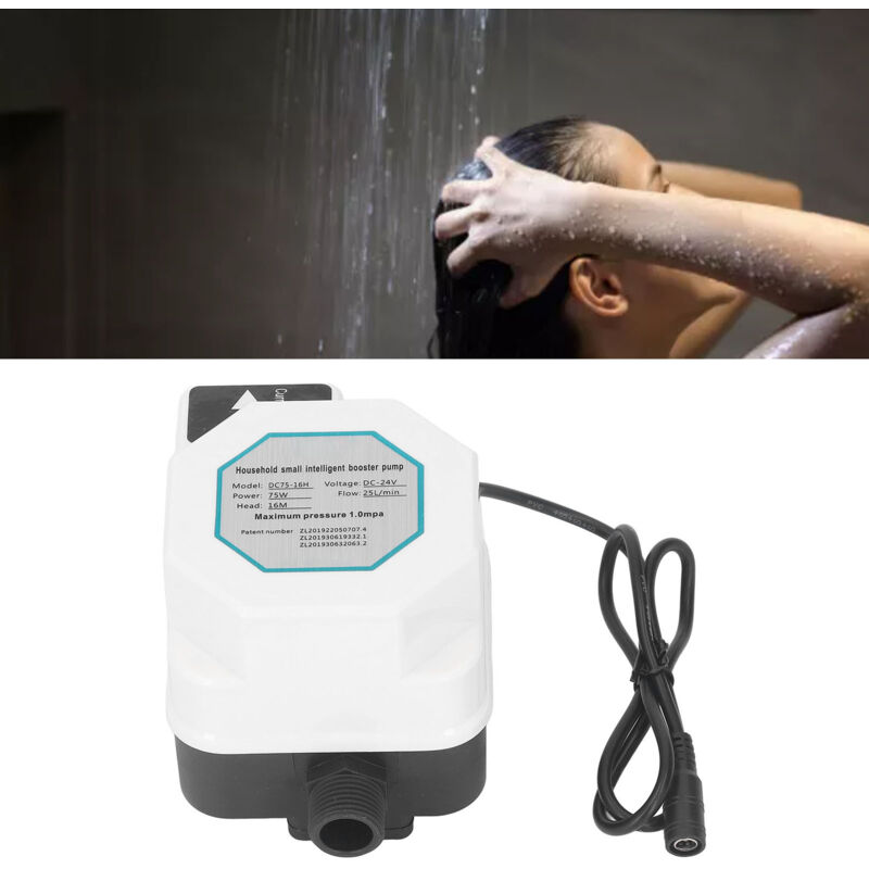 24V Water Pressure Booster Pump abs Mini Quite Automatic G1/2 dc Shower Booster Pump for Home Garden 100-240V 75W eu Plug- Trimec