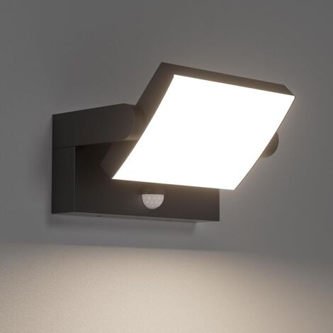 24W Applique Exterieur/Intérieur LED avec Détecteur de Mouvement, Lampe Murale avec LED Panneau Rotatif, IP65 Éclairage Exterieur Moderne pour Entrée Jardin, Noir, Blanc Naturel 4000K