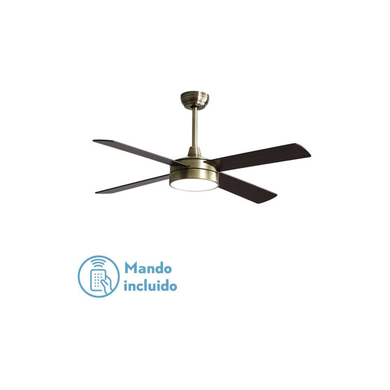 TODOLAMPARA- Ventilateur de plafond de avec lumière LED 24W mod. NEVERY Bronze, 3 nuances de lumière et mémoire, 4 pales réversibles Chêne/Cerisier,