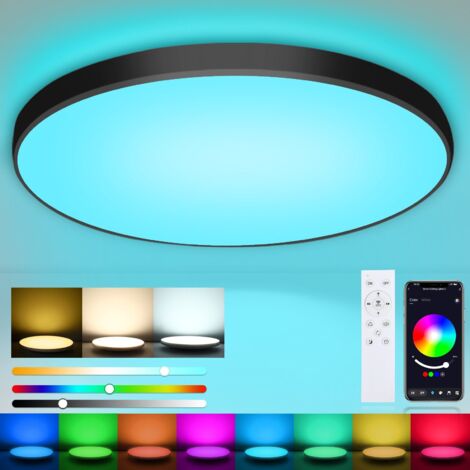 24W Plafonnier avec Télécommande, RGB Contrôlable via App, Ø30CM Noir