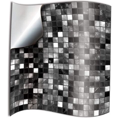 24x Autocollant en tuile pour Salle de Bain et Cuisine 10 x 10cm Noir blanc mosaïque Autocollants adhésifs du film 2D pour les tuiles pour Les Carreaux de Murs Décor Gorreto