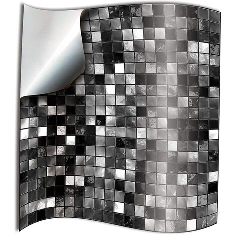 24x Autocollant en tuile pour Salle de Bain et Cuisine 10 x 10cm Noir blanc mosaïque Autocollants adhésifs du film 2D pour les tuiles pour Les Carreaux de Murs Décor--Ternel