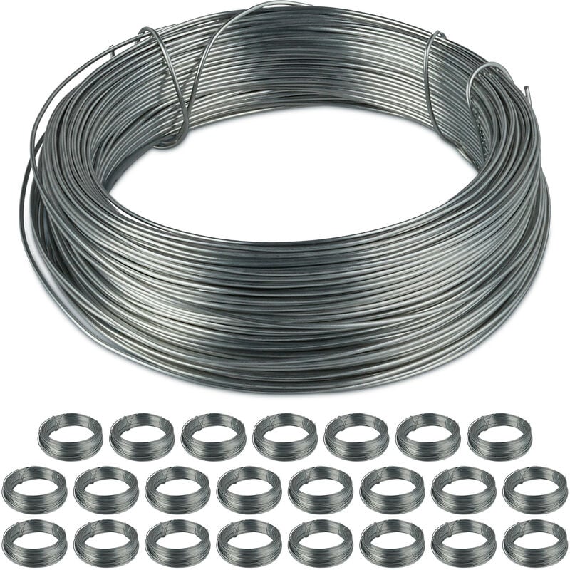 Galvanised Binding Wire, 24x Set, Steel, Thin Garden Wire, Crafting, 50 m Long, 1 mm Thick, Silver, Rustproof - Relaxdays