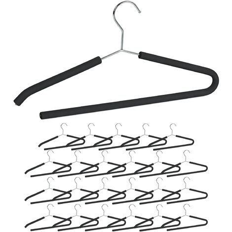 24x Grucce Appendiabiti, Set di Stampelle Rivestimento Antiscivolo in Gommapiuma, Asta Aperta per Pantaloni, Nere