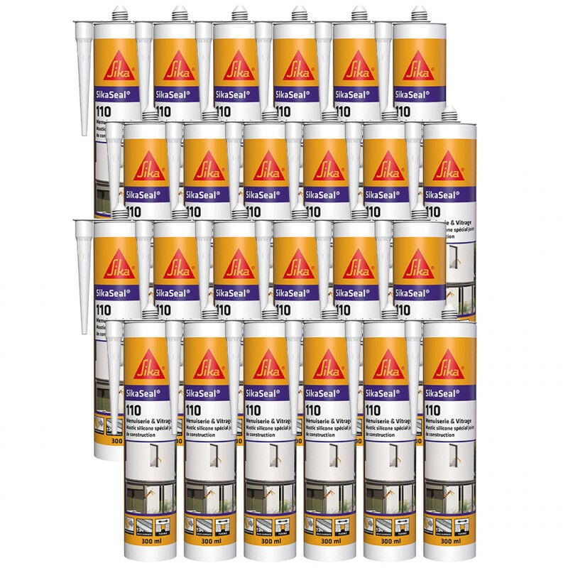 Sika - 24x Mastic silicone Seal 110 Menuiserie & Vitrage 300ml Couleur: Gris