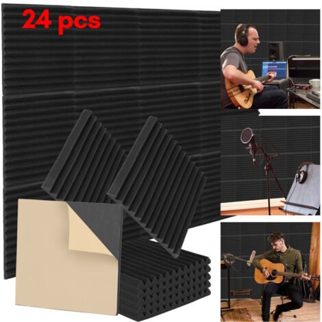 24X Pannelli di schiuma fonoassorbente per Podcasting, studi di registrazione, uffici, Scanalatura triangolare 30x30x2,5cm