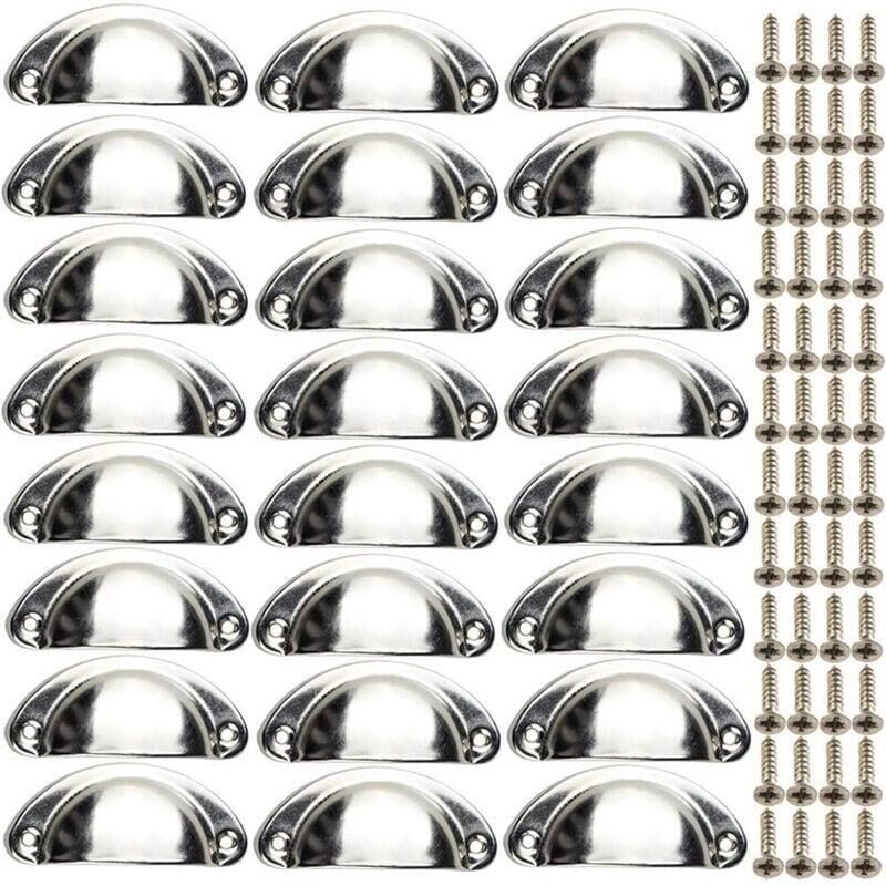 24x Poignées Argent de Meubles Coquille Vintage Boutons de Tiroir Semi-Circulaires pour Armoire avec Vis