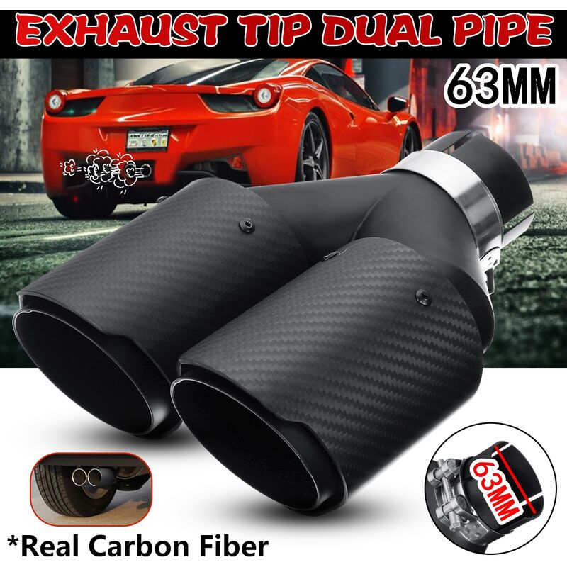 2.5 '63mm double embout de tuyau d'échappement universel voiture véritable fibre de carbone en acier inoxydable fin queue silencieux noir mat
