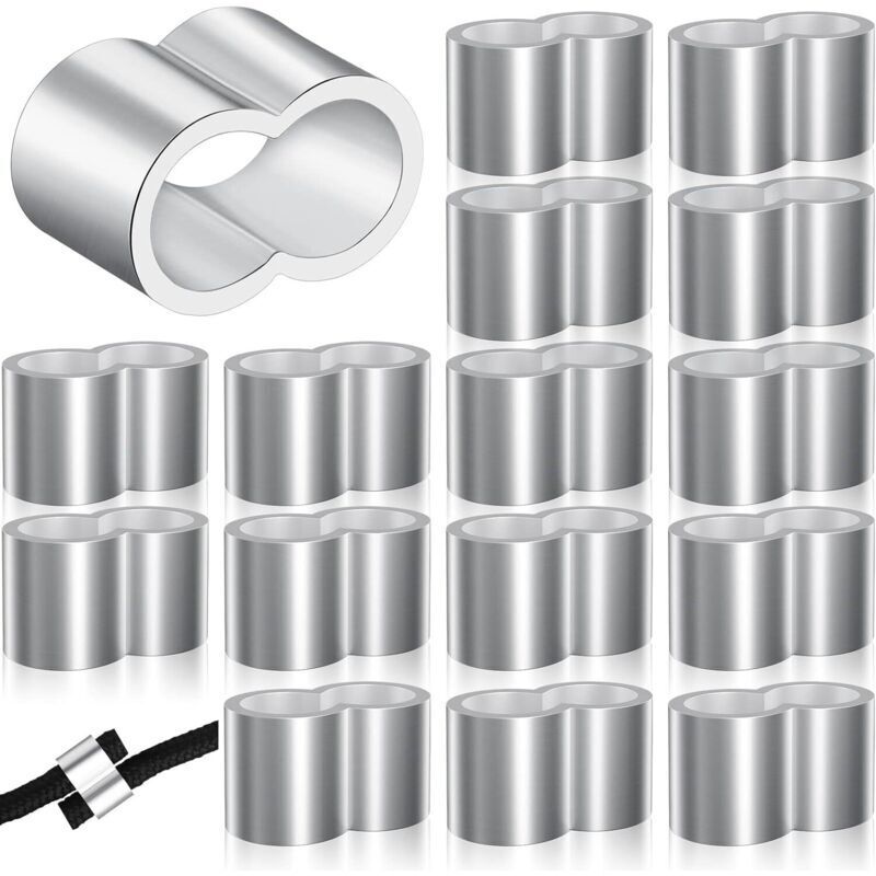 25 Aluminum Crimping Sleeves, Aluminum Crimping Press Sleeves for 8mm Trailer Tarp Rope, Extension Rope (Double Sleeves, 0.78 x 0.48 Inches)