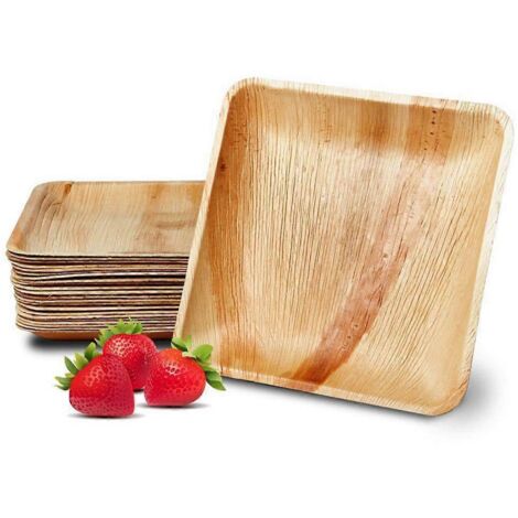 25 assiettes jetables en feuille de palmier, 20 cm (8 pouces)