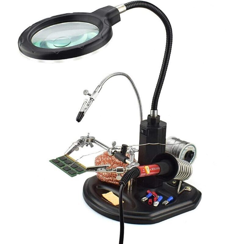 Image of 2,5- bis 4-fache Lupe, LED-Lampe, Lötkolbenständer mit Klemmen und Stützclips
