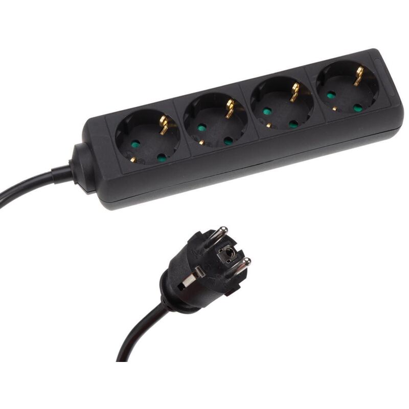 Bloc multiprises 4 prises avec gaine rétractile - 3G1.5 - câble de 5 m - noir - schuko