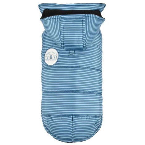 25 cm: Giubbotto per cani modello Raye imbottito blu a righe con cappuccio removibile per cani