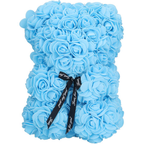 25 cm großer künstlicher rosa Blumen-Teddybär – Romantisches Geschenk zum Valentinstag, zu Weihnachten, für Ehefrau oder Partnerin – Blau