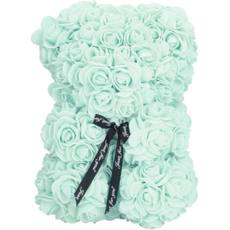 25 cm großer, künstlicher Teddybär mit rosa Blumen – Romantisches Valentinstagsgeschenk für Ehefrau oder Partnerin, Hellgrün – Geschenkidee zu Weihnachten