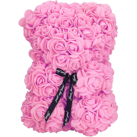 25 cm großer, künstlicher Teddybär mit rosa Blumenmuster – Romantisches Geschenk zum Valentinstag, zu Weihnachten, für Ehefrau oder Partnerin – Rosa