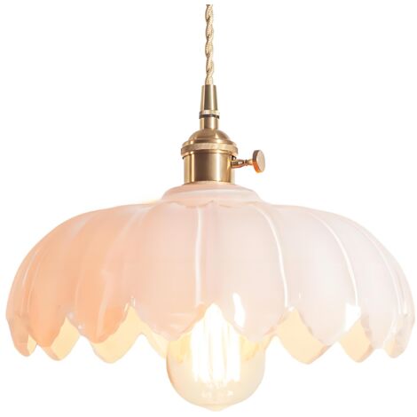 25 cm industriel Vintage pendentif éclairage verre Lotus lampe suspension lustre E27 laiton finition plafond suspension lampe (Blanc)