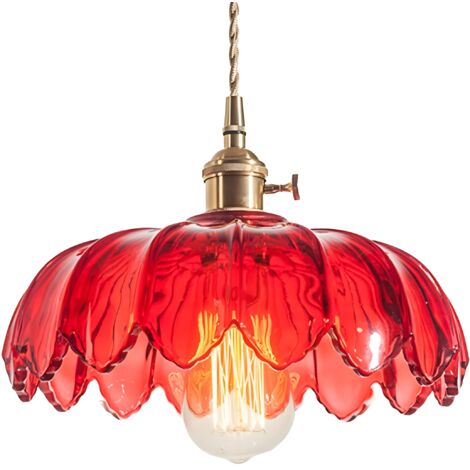 25 cm industriel Vintage pendentif éclairage verre Lotus lampe suspension lustre E27 laiton finition plafond suspension lampe (Rouge)