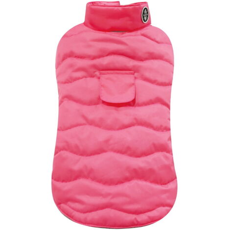 25 cm: Veste matelassée imperméable avec doublure en polaire rose fluo Eco Leaves pour chiens