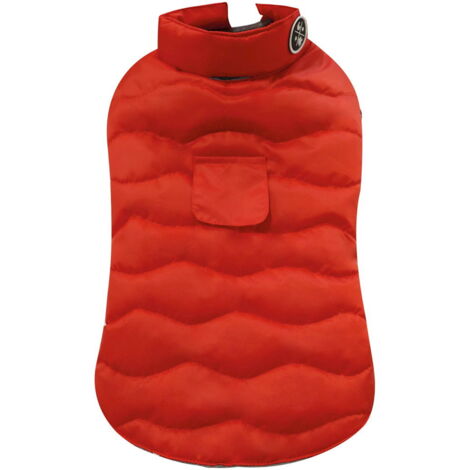 25 cm: Veste matelassée imperméable avec doublure en polaire rouge fluo Eco Leaves pour chiens