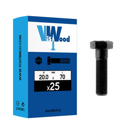 25 corps de boulon 20x70mm tête hexa  brut Viswood