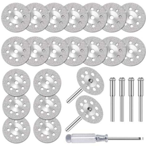 25 discos de corte de diamante de 22 mm - Corte de piedra y vidrio - Manualidades - Para Dremel, 4 mandriles de 3 mm - Artistas y aficionados