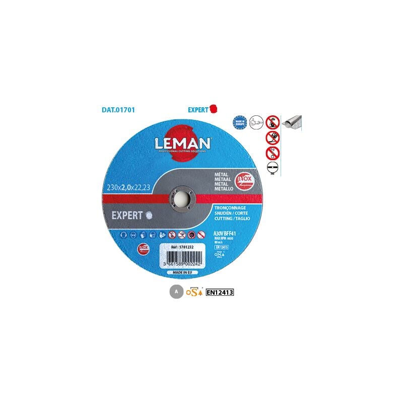 Leman - Disque à tronçonner plat fin Inox Expert ø 115 Alésage 22,23 Ep. 1mm - Boite de 25