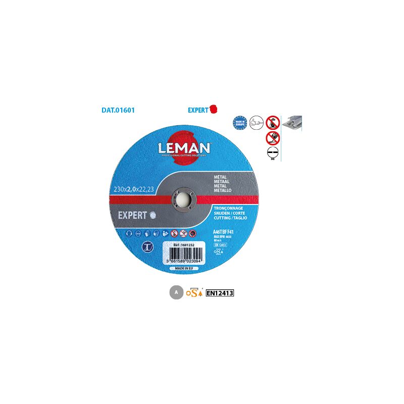 Leman - Disque à tronçonner plat métal fin Expert ø 230 Alésage 22,23 Ep. 2mm - Boîte de 25