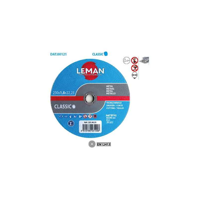 Leman - Boite de 25 disques à tronçonner plat métal fin métal Classic ø 230 Alésage 22,23 Ep. 1,8mm