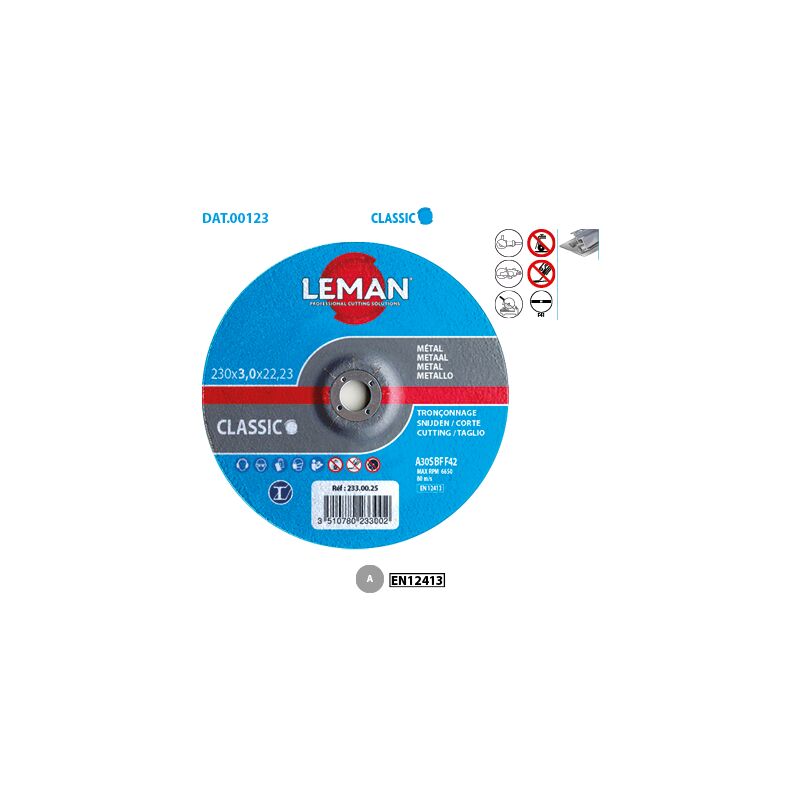 Leman - Disque à tronçonner métal Classic ø 300 Alésage 22,23 Ep. 3,8mm Plat F41 Boite de 10