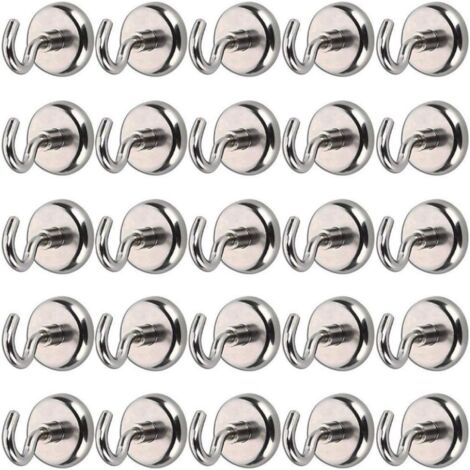 25 ganchos magnéticos con imanes de neodimio, ganchos muy resistentes para cocina, baño, dormitorio, garaje, taquilla, oficina y refrigerador.