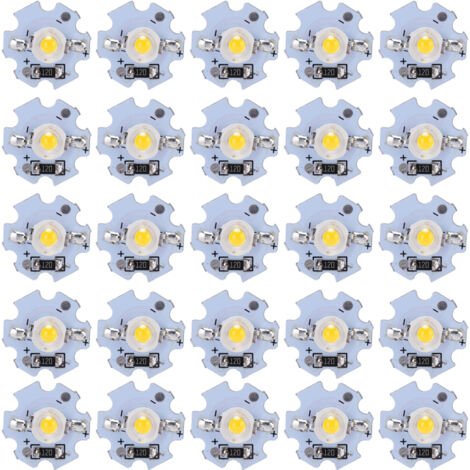 25 helle 0,5-W-5-V-LEDs mit Aluminiumplatte – Warmweiß (3000–3200 K)