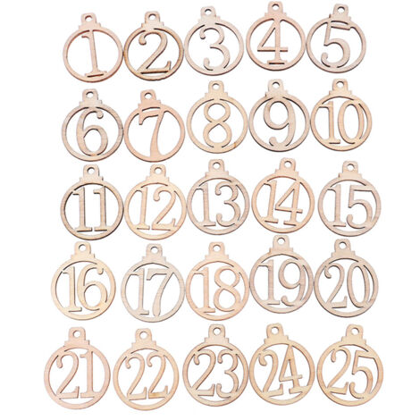 25 hölzerne Adventskalender-Anhänger, nummeriert 1-25, Geschenkanhänger für den Weihnachts-Adventskalender, Dekoration für Zuhause und Partys