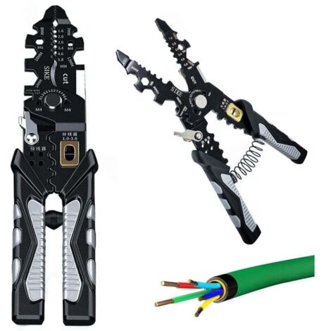 25-in-1 Elektrischer Abisolierer, multifunktional, mit Sicherheitsverriegelung, Schneide-, Crimp-, Abisolier-, Wickel- und Trennfunktion, integriertem federbelasteten Drahtschneider, für die Wartung v