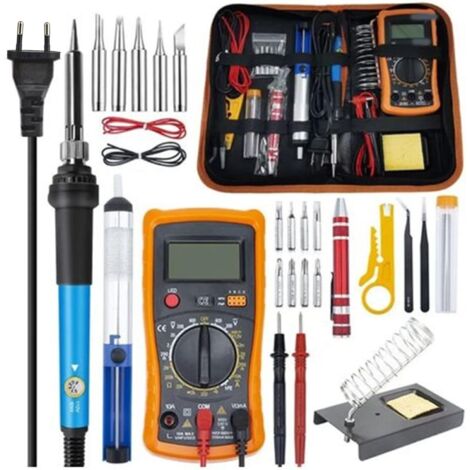25 in1 Fer à Souder Kit, 60W Température Réglable avec Multimètre Numérique 200450℃ Électrique de Precision 5 Pointe de Soudage,Pompe à Dessouder,Station de Soudage