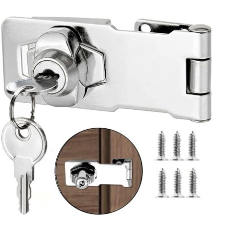 2.5 Inch cadenas à loquet porte en avec différentes clés, moraillon de verrouillage, serrure boîte aux lettres, fermoir cadenas serrure placard verrou porte pour tiroir, d'armoire siver